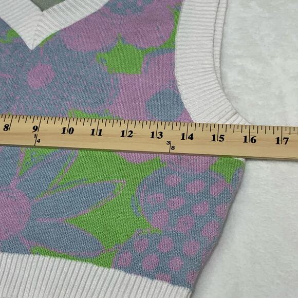 Urban Outfitters Crop Sweater Vest sz Medium Pastel Floral Preppy Spring Hippie - Picture 7 of 10